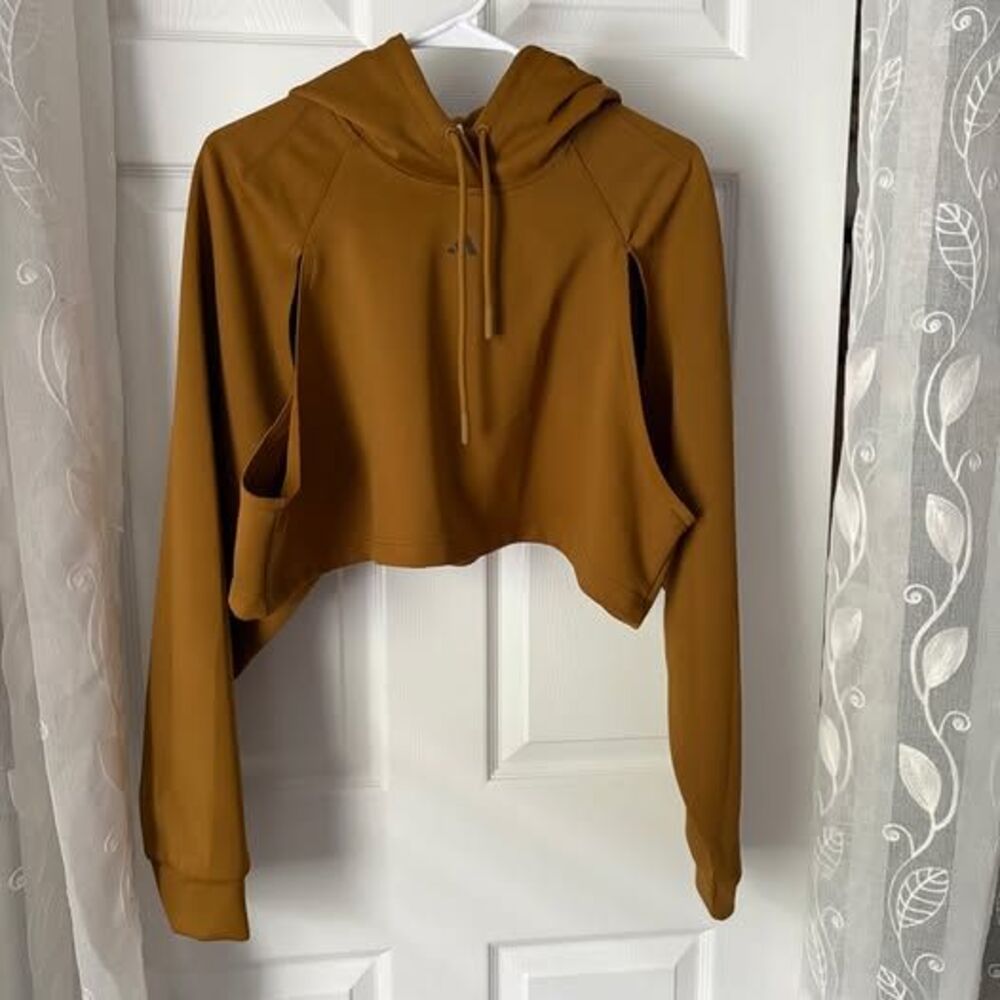 Adidas Cutout airflow underarm Cropped Hoodie Womens Size L Brown